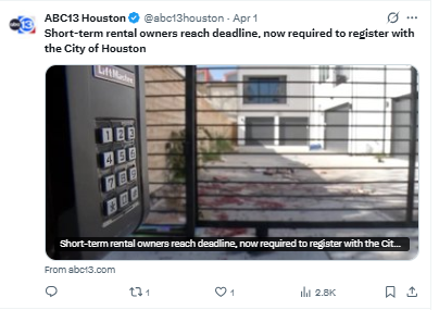 4月2日起，休斯顿短租未登记=罚款+下架